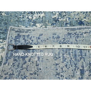2'1"x3' Cerulean Blue, Abstract Design, Denser Weave, Hi-Low Pile, Wool and Real Silk, Hand Knotted, Mat, Oriental Rug FWR453240