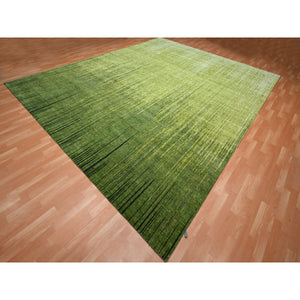12'2"x15' Moss Green, Vertical Ombre Design, Hand Knotted, Soft And Vibrant Wool, Oversized, Oriental Rug FWR453246