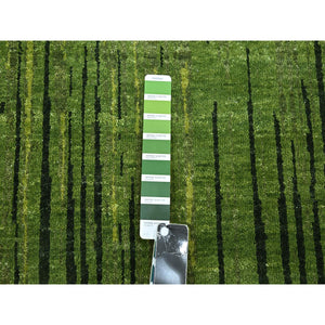 12'2"x15' Moss Green, Vertical Ombre Design, Hand Knotted, Soft And Vibrant Wool, Oversized, Oriental Rug FWR453246