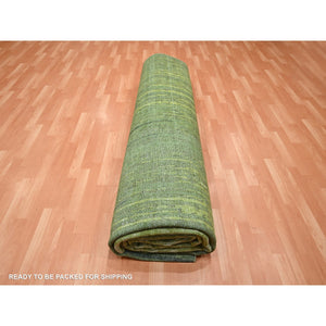 12'2"x15' Moss Green, Vertical Ombre Design, Hand Knotted, Soft And Vibrant Wool, Oversized, Oriental Rug FWR453246