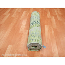 Load image into Gallery viewer, 2&#39;6&quot;x8&#39;2&quot; Shades of Green, Crocodile Safari Design, Soft to the Touch, 100% Silk, Hand Knotted, Runner, Oriental Rug FWR453282