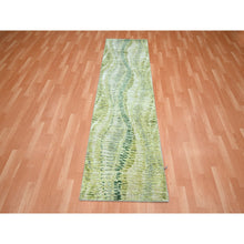 Load image into Gallery viewer, 2&#39;5&quot;x8&#39;3&quot; Shades of Green, Soft to the Touch, 100% Silk, Hand Knotted, Crocodile Safari Design, Runner, Oriental Rug FWR453288
