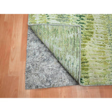 Load image into Gallery viewer, 2&#39;5&quot;x8&#39;3&quot; Shades of Green, Soft to the Touch, 100% Silk, Hand Knotted, Crocodile Safari Design, Runner, Oriental Rug FWR453288