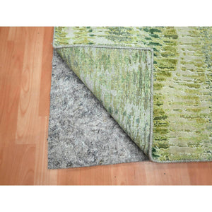 2'5"x8'3" Shades of Green, Soft to the Touch, 100% Silk, Hand Knotted, Crocodile Safari Design, Runner, Oriental Rug FWR453288