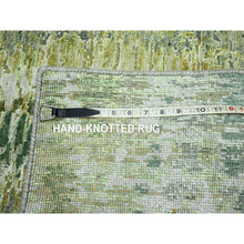 Load image into Gallery viewer, 2&#39;5&quot;x8&#39;3&quot; Shades of Green, Soft to the Touch, 100% Silk, Hand Knotted, Crocodile Safari Design, Runner, Oriental Rug FWR453288