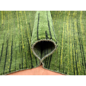 8'x10'1" Pickle Green, Vertical Ombre Design, Hand Knotted, Soft and Vibrant Wool, Densely Woven, Oriental Rug FWR453300