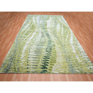 9'x12'2" Shades of Green, Crocodile Safari Design, 100% Silk, Densely Woven, Hand Knotted, Oriental Rug FWR453306