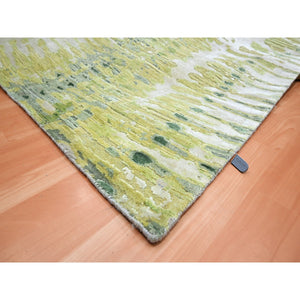 9'x12'2" Shades of Green, Crocodile Safari Design, 100% Silk, Densely Woven, Hand Knotted, Oriental Rug FWR453306