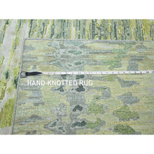 Load image into Gallery viewer, 9&#39;x12&#39;2&quot; Shades of Green, Crocodile Safari Design, 100% Silk, Densely Woven, Hand Knotted, Oriental Rug FWR453306