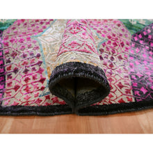 Load image into Gallery viewer, 8&#39;1&quot;x8&#39;1&quot; Pastel Yellow with Pink, Mamluk Design, Sari Silk with Textured Wool, Hand Knotted, Round, Oriental Rug FWR453312
