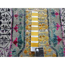 Load image into Gallery viewer, 8&#39;1&quot;x8&#39;1&quot; Pastel Yellow with Pink, Mamluk Design, Sari Silk with Textured Wool, Hand Knotted, Round, Oriental Rug FWR453312