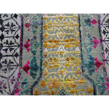 Load image into Gallery viewer, 8&#39;1&quot;x8&#39;1&quot; Pastel Yellow with Pink, Mamluk Design, Sari Silk with Textured Wool, Hand Knotted, Round, Oriental Rug FWR453312