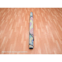 Load image into Gallery viewer, 6&#39;1&quot;x6&#39;1&quot; Golden Yellow With Pink, Hand Knotted, Colorful Mamluk Design, Sari Silk With Textured Wool, Round, Oriental Rug FWR453318