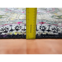 Load image into Gallery viewer, 5&#39;1&quot;x7&#39;4&quot; Hot Pink with Yellow, Colorful Mamluk Design, Sari Silk with Textured Wool, Hand Knotted, Oriental Rug FWR453324