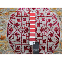 Load image into Gallery viewer, 2&#39;9&quot;x8&#39;1&quot; Crimson Red With Yellow, Sari Silk With Textured Wool, Colorful Mamluk Design, Hand Knotted, Runner, Oriental Rug FWR453330