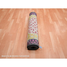 Load image into Gallery viewer, 2&#39;9&quot;x8&#39;1&quot; Crimson Red With Yellow, Sari Silk With Textured Wool, Colorful Mamluk Design, Hand Knotted, Runner, Oriental Rug FWR453330