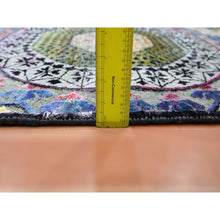 Load image into Gallery viewer, 2&#39;9&quot;x8&#39;1&quot; Crimson Red With Yellow, Sari Silk With Textured Wool, Colorful Mamluk Design, Hand Knotted, Runner, Oriental Rug FWR453330