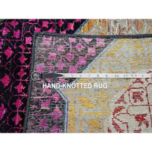 Load image into Gallery viewer, 2&#39;9&quot;x8&#39;1&quot; Crimson Red With Yellow, Sari Silk With Textured Wool, Colorful Mamluk Design, Hand Knotted, Runner, Oriental Rug FWR453330