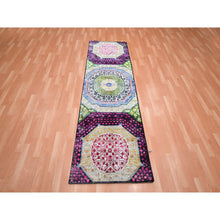 Load image into Gallery viewer, 2&#39;8&quot;x8&#39;1&quot; Salsa Red And Yellow, Hand Knotted, Colorful Mamluk Design, Sari Silk With Textured Wool, Runner, Oriental Rug FWR453336