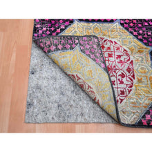 Load image into Gallery viewer, 2&#39;8&quot;x8&#39;1&quot; Salsa Red And Yellow, Hand Knotted, Colorful Mamluk Design, Sari Silk With Textured Wool, Runner, Oriental Rug FWR453336