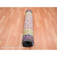 Load image into Gallery viewer, 2&#39;8&quot;x8&#39;1&quot; Salsa Red And Yellow, Hand Knotted, Colorful Mamluk Design, Sari Silk With Textured Wool, Runner, Oriental Rug FWR453336