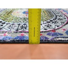 Load image into Gallery viewer, 2&#39;8&quot;x8&#39;1&quot; Salsa Red And Yellow, Hand Knotted, Colorful Mamluk Design, Sari Silk With Textured Wool, Runner, Oriental Rug FWR453336