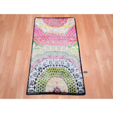 Load image into Gallery viewer, 2&#39;x3&#39;4&quot; Pastel Yellow with Pink, Mamluk Design, Sari Silk with Textured Wool, Hand Knotted, Mat, Oriental Rug FWR453342