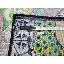 Load image into Gallery viewer, 2&#39;x3&#39;4&quot; Pastel Yellow with Pink, Mamluk Design, Sari Silk with Textured Wool, Hand Knotted, Mat, Oriental Rug FWR453342