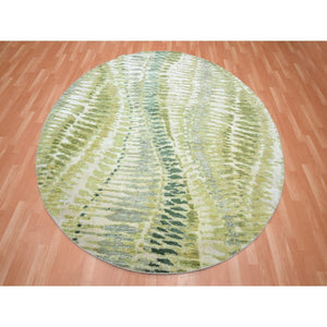 8'x8' Swamp Green, Crocodile Safari Design, 100% Silk, Lush and Plush, Hand Knotted, Round, Oriental Rug FWR453348