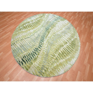 8'x8' Swamp Green, Crocodile Safari Design, 100% Silk, Lush and Plush, Hand Knotted, Round, Oriental Rug FWR453348