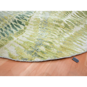 8'x8' Swamp Green, Crocodile Safari Design, 100% Silk, Lush and Plush, Hand Knotted, Round, Oriental Rug FWR453348