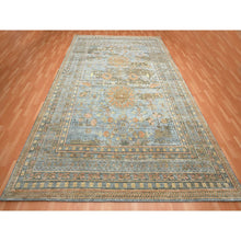 Load image into Gallery viewer, 10&#39;x14&#39;2&quot; Stone Blue, Khotan Influence With Distinct Abrash, Shaved Low, Zero Pile, Hand Knotted, Wool And Silk, Oriental Rug FWR453390