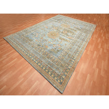 Load image into Gallery viewer, 10&#39;x14&#39;2&quot; Stone Blue, Khotan Influence With Distinct Abrash, Shaved Low, Zero Pile, Hand Knotted, Wool And Silk, Oriental Rug FWR453390