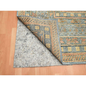 10'x14'2" Stone Blue, Khotan Influence with Distinct Abrash, Shaved Low, Zero Pile, Hand Knotted, Wool and Silk, Oriental Rug FWR453390