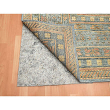Load image into Gallery viewer, 10&#39;x14&#39;2&quot; Stone Blue, Khotan Influence With Distinct Abrash, Shaved Low, Zero Pile, Hand Knotted, Wool And Silk, Oriental Rug FWR453390