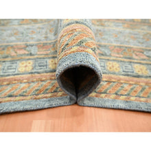 Load image into Gallery viewer, 10&#39;x14&#39;2&quot; Stone Blue, Khotan Influence With Distinct Abrash, Shaved Low, Zero Pile, Hand Knotted, Wool And Silk, Oriental Rug FWR453390