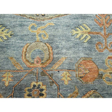 Load image into Gallery viewer, 10&#39;x14&#39;2&quot; Stone Blue, Khotan Influence With Distinct Abrash, Shaved Low, Zero Pile, Hand Knotted, Wool And Silk, Oriental Rug FWR453390