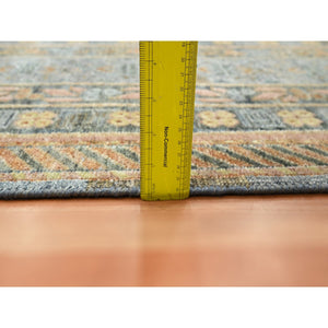 10'x14'2" Stone Blue, Khotan Influence with Distinct Abrash, Shaved Low, Zero Pile, Hand Knotted, Wool and Silk, Oriental Rug FWR453390