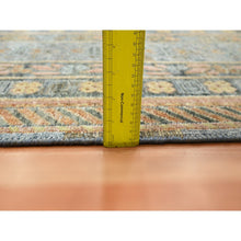 Load image into Gallery viewer, 10&#39;x14&#39;2&quot; Stone Blue, Khotan Influence With Distinct Abrash, Shaved Low, Zero Pile, Hand Knotted, Wool And Silk, Oriental Rug FWR453390