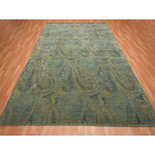 Load image into Gallery viewer, 9&#39;x11&#39;8&quot; Hedge Green with Gold, Paisley Design, Wool &amp; Silk, Soft to the Touch, Hand Knotted, Oriental Rug FWR453414