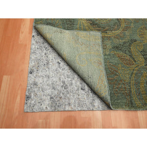9'x11'8" Hedge Green with Gold, Paisley Design, Wool & Silk, Soft to the Touch, Hand Knotted, Oriental Rug FWR453414