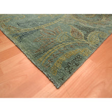 Load image into Gallery viewer, 9&#39;x11&#39;8&quot; Hedge Green with Gold, Paisley Design, Wool &amp; Silk, Soft to the Touch, Hand Knotted, Oriental Rug FWR453414