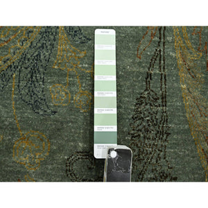 9'x11'8" Hedge Green with Gold, Paisley Design, Wool & Silk, Soft to the Touch, Hand Knotted, Oriental Rug FWR453414