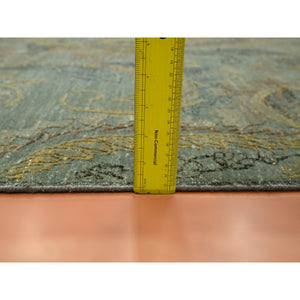 9'x11'8" Hedge Green with Gold, Paisley Design, Wool & Silk, Soft to the Touch, Hand Knotted, Oriental Rug FWR453414