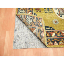 Load image into Gallery viewer, 6&#39;1&quot;x9&#39;4&quot; Greenish Yellow, Khotan Influence, Shaved Low, Distressed, Zero Pile, Hand Knotted, 100% Wool, Oriental Rug FWR453432