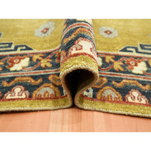 Load image into Gallery viewer, 6&#39;1&quot;x9&#39;4&quot; Greenish Yellow, Khotan Influence, Shaved Low, Distressed, Zero Pile, Hand Knotted, 100% Wool, Oriental Rug FWR453432
