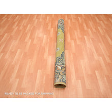 Load image into Gallery viewer, 6&#39;1&quot;x9&#39;4&quot; Greenish Yellow, Khotan Influence, Shaved Low, Distressed, Zero Pile, Hand Knotted, 100% Wool, Oriental Rug FWR453432