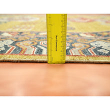 Load image into Gallery viewer, 6&#39;1&quot;x9&#39;4&quot; Greenish Yellow, Khotan Influence, Shaved Low, Distressed, Zero Pile, Hand Knotted, 100% Wool, Oriental Rug FWR453432