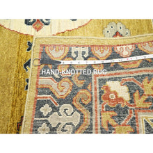 Load image into Gallery viewer, 6&#39;1&quot;x9&#39;4&quot; Greenish Yellow, Khotan Influence, Shaved Low, Distressed, Zero Pile, Hand Knotted, 100% Wool, Oriental Rug FWR453432