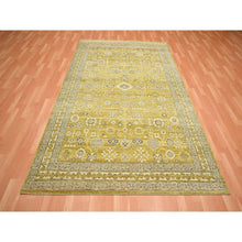 Load image into Gallery viewer, 6&#39;2&quot;x9&#39;3&quot; Goldie Green, Samarkand Influence with Distinct Abrash, Zero Pile, Shaved Low, Hand Knotted, 100% Wool, Oriental Rug FWR453438